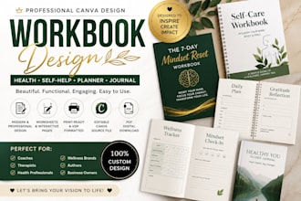 design canva health workbook self help planner design fillable journal design