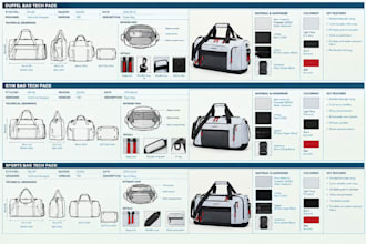design duffel bag, gym bag and sports bag tech pack for manufacturing