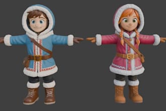 model cartoon christmas character for animation, 3d outfits, blender 3d rigging