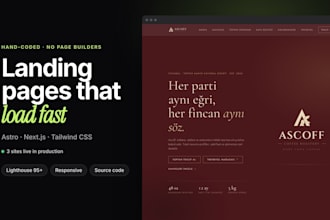 design and build a fast responsive landing page in next js or astro