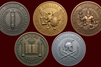 design custom 3d coin modei, bas relief, medallion, challenge coin for 3d printg