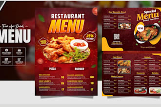 design restaurant menu, food menu, digital menu board cafe menu and qr code menu