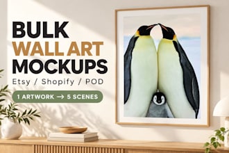 create bulk wall art mockups for etsy, shopify, pod