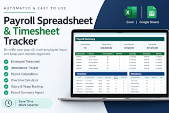 create an automated payroll spreadsheet, employee timesheet, payroll tracker