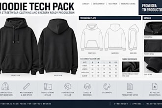 hoodie tech pack for streetwear clothing and factory ready production