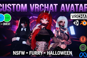 create custom vrchat avatar for pc and quest, nsfw, furry or halloween avatar