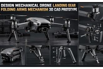 design mechanical drone landing gear folding arms mechanism 3d cad prototype