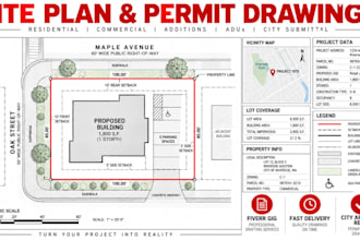 draw 2d site plan, lot subdivision for city permit