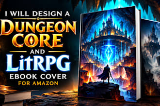 design a dungeon core and litrpg ebook cover for amazon