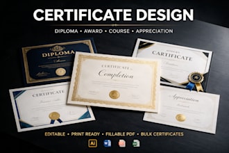 do custom certificate design, diploma, award and bulk certificate design
