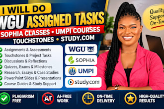 do wgu assigned tasks, sophia classes, umpi, course, touchstones, and study com