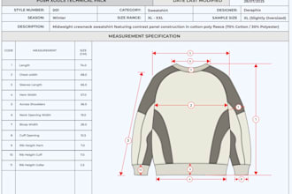 design production ready tech packs for clothing and streetwear