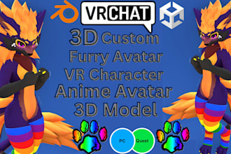 do custom furry vrchat avatar with facial tracking 3d fursona VR character model