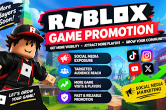 roblox game promotion, roblox advertising, roblox game trailer for social media