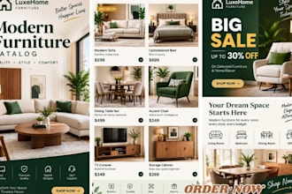 design furniture catalog, product showcase, promotional social media post