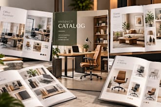 design retail product catalog for office supply furniture sales and home decor