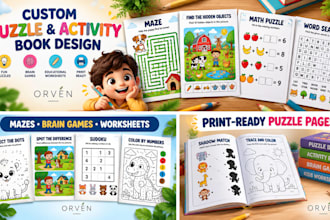 design custom puzzle and activity book pages for kids
