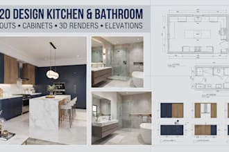 create 2020 design kitchen, bathroom layouts, cabinets and 3d renders