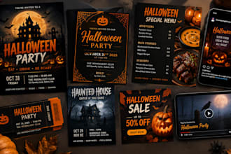 design halloween event party flyer, poster, menu and matching invitation video