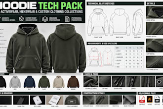 need a hoodie tech pack for an activewear, menswear, or custom clothing