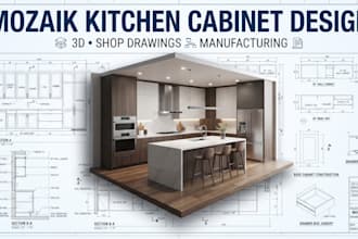 create mozaik kitchen cabinet design, 3d layouts, elevation, shop drawings