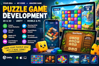 develop a puzzle game in unity 2d 3d, mobile puzzle game, PC game development