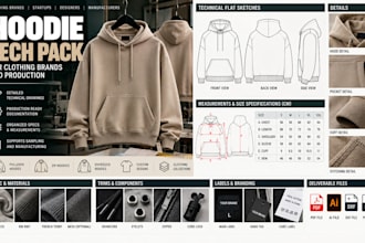 professional hoodie tech pack for clothing brands and garment for production