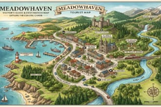 create a illustrated custom map for travel tourism or business