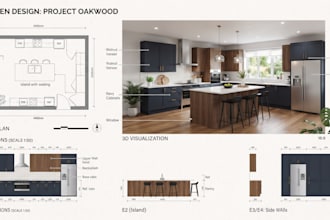 create kitchen cabinet designs, floor plans, elevations and 3d visualization