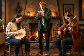 record professional bodhran, tin whistle, and irish fiddle for your song