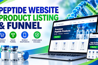 build highly compliance peptide website, peptide product listing website funnel