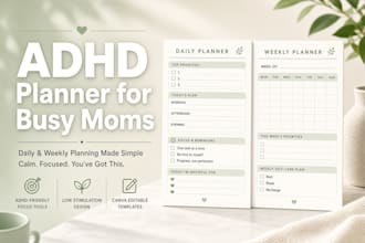 design adhd daily and weekly editable planners for busy moms in canva