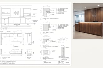 millwork shop drawings, cabinerty, elevations, sections, fabrication drawings