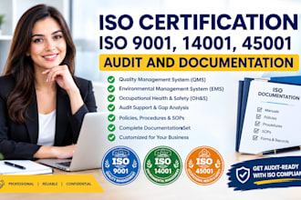 provide iso certification, iso 9001, 14001, 45001 audit and documentation