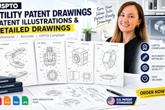 create uspto utility patent drawings, patent illustrations and detailed drawings