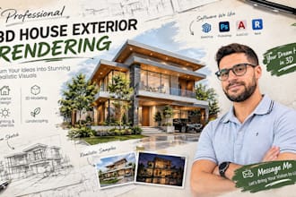 create realistic 3d house exterior rendering and architectural visualization