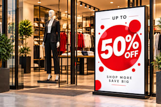 design retail store signage, promotional window graphics and shop sale signs
