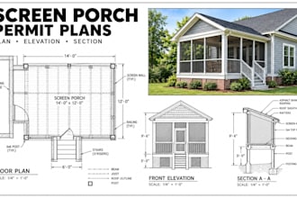 draw screen porch permit plans, covered porch and patio drawings