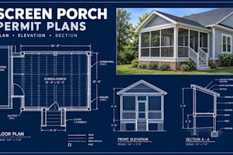 draw screen porch permit plans, covered porch and patio drawings
