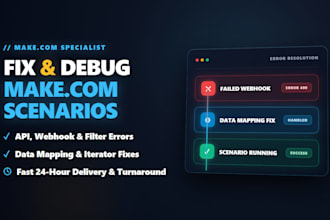 fix, debug or improve your make com automation scenario