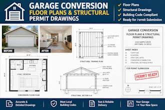 draw garage conversion floor plans and structural permit drawings