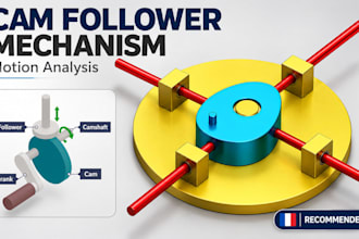 design cam follower, gear aand actuator mechanism, with motion analysis