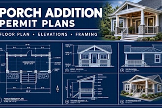 draw porch addition permit plans and porch permit drawings