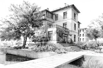 draw an architectural sketches of building illustrations