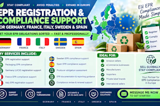 handle epr registration and compliance for germany, france, italy, sweden, spain