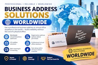 real address, virtual business address, US mailbox, company address worldwide