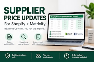 prepare supplier price update files for shopify matrixify