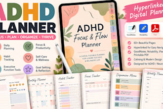 design an adhd digital planner, hyperlinked planner, goodnotes planner
