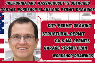 california and massachusetts detached garage workshop plans and permit drawings