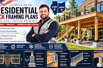 draw illinois indiana residential deck framing plans structural footing drawings